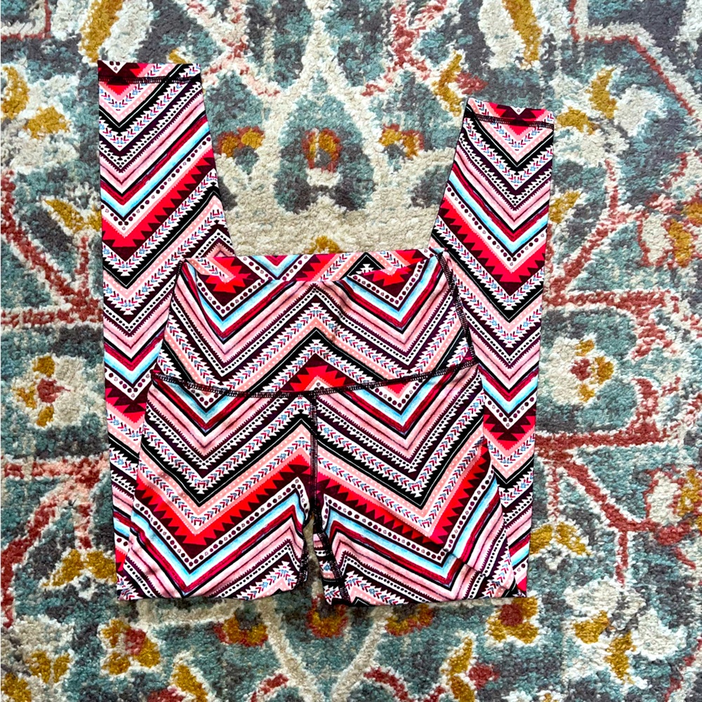Womens Aerie full length work out leggings, colorful tribal pattern, size XS